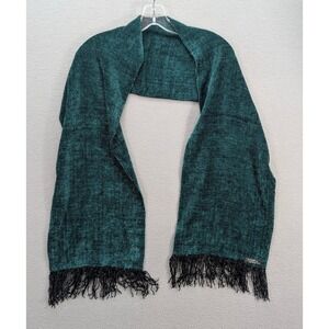 Frittelli Lockwood Scarf Wrap Shawl Teal‎ Black Textured Fringe Rectangle 12x33